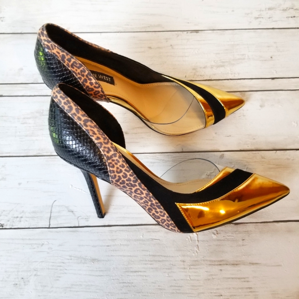 Nine West Behave Pointy Toe Mixed Material Stiletto Heel Pumps